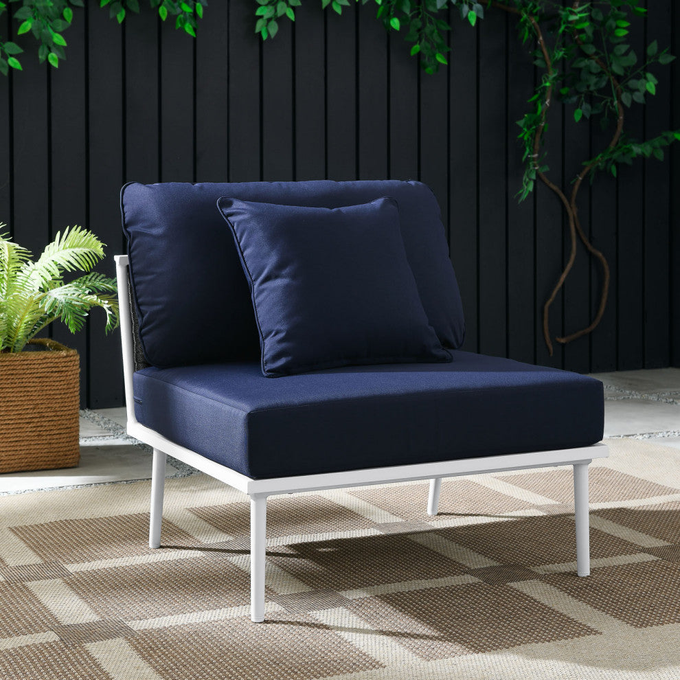 Lounge Middle Chair, Navy White, Aluminum, Modern, Outdoor Patio Hospitality