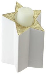6.25" White and Gold Colored Star Shaped Glittered Tea Light Candle Holder