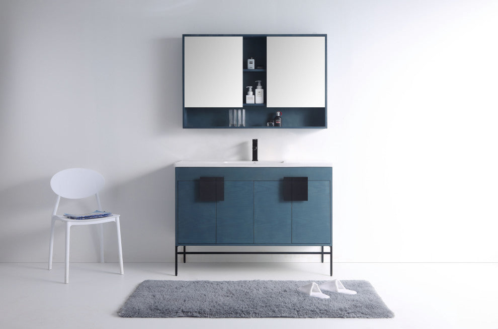 Shawbridge 48" Single Sink Bathroom Vanity, French Blue, Black Hardware