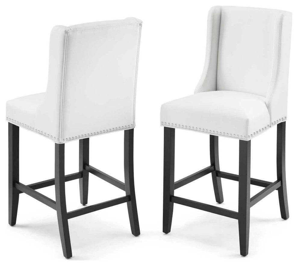 Counter Stool Chair, Set of 2, Faux Leather, Wood, White, Modern, Bar Pub Bistro