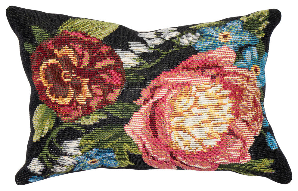 Marina Secret Garden Indoor/Outdoor Pillow Black 12"x18"