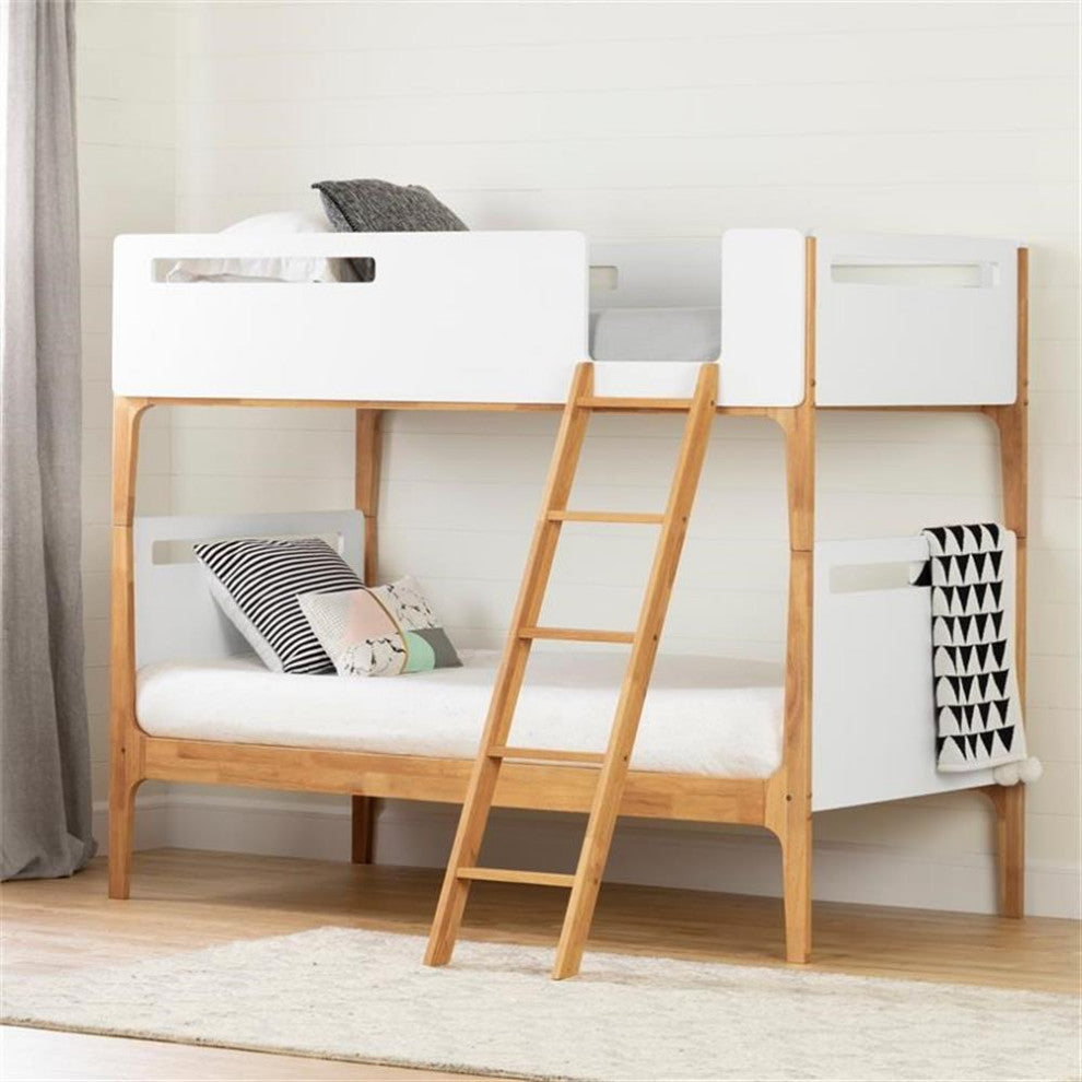 South Shore Bebble Modern Twin Over Twin Bunk Bed in Pure White
