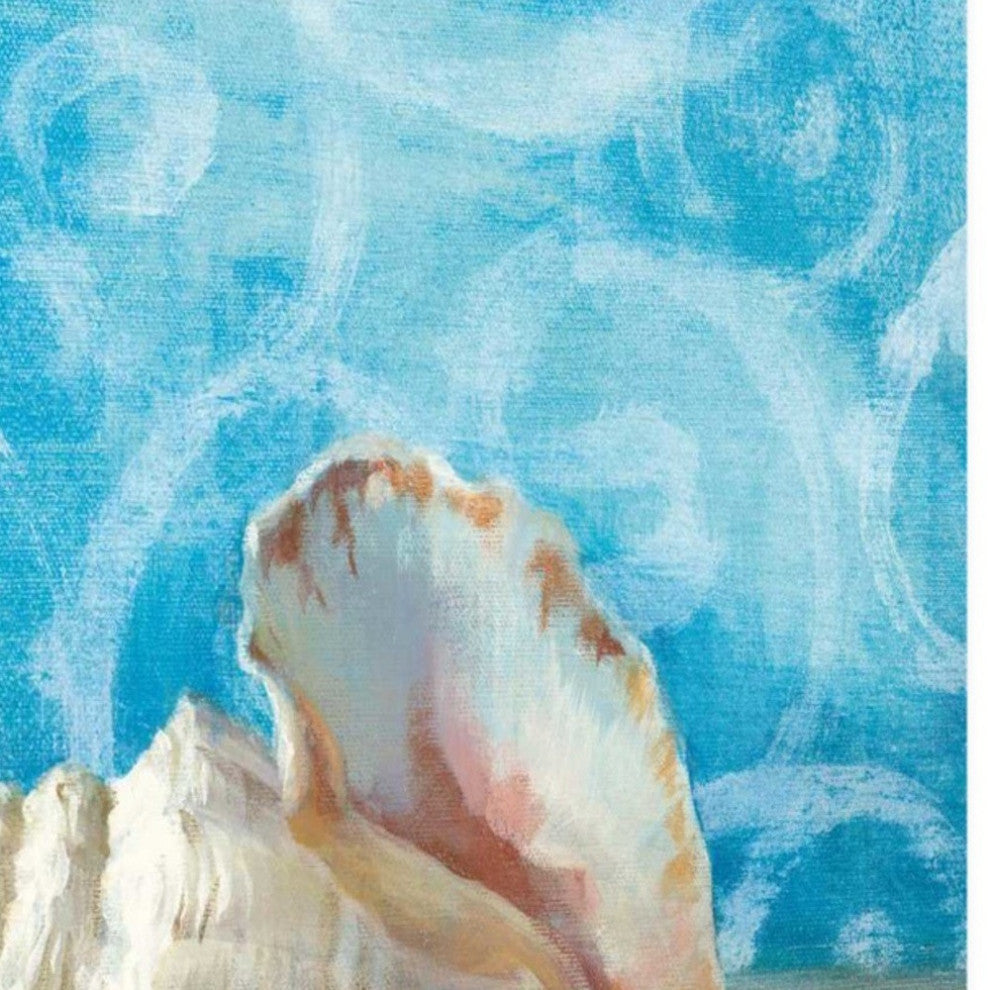 25" Mod Blue Scroll Coastal Conch 4 Giclee Wrap Canvas Wall Art