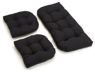 U-Shaped Twill Tufted Settee Cushion Set, Set of 3, Black