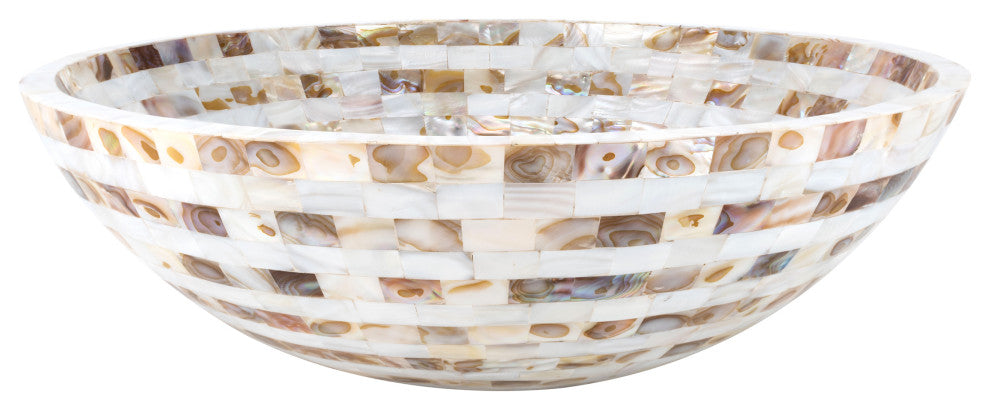 Mother of Pearl Seashell Vessel Sink Gold and White Cube Bands Inlay