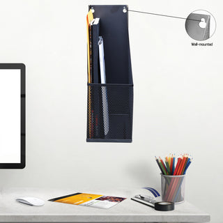 YBM Home Black Mesh Wall Mount File Holder 12"x10"x3", 2-Pack