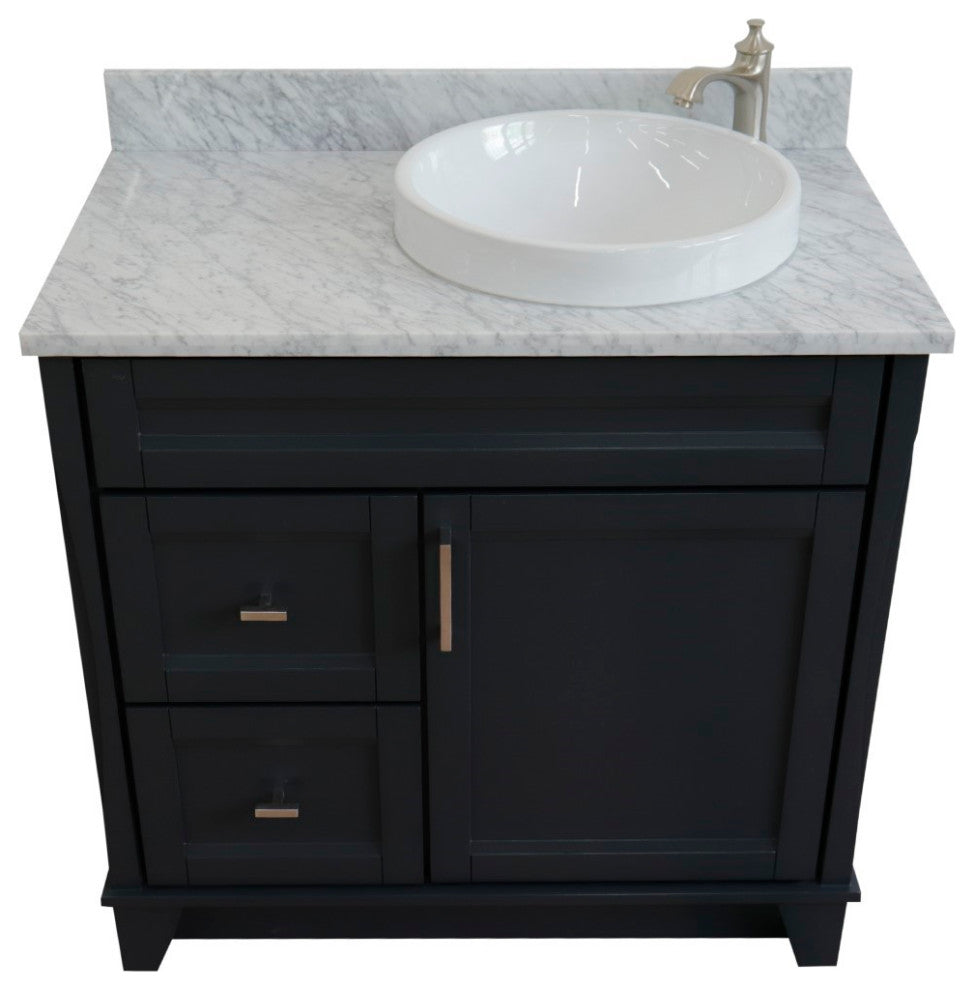 37" Single Sink Vanity, Dark Gray Finish With White Carrara Marble