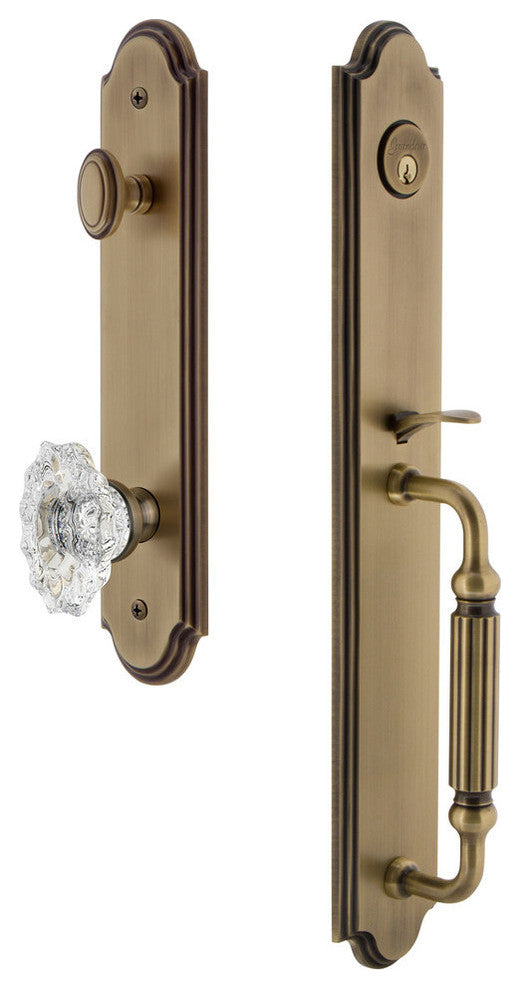 Arc 1-Piece Dummy Handleset, F Grip and Biarritz Knob, Vintage Brass, 848416
