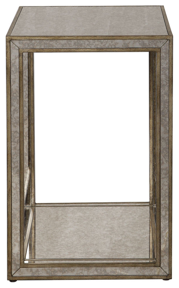 Uttermost 24858 Julie 16"L Glass and Birch Wood End Table - Antiqued Silver