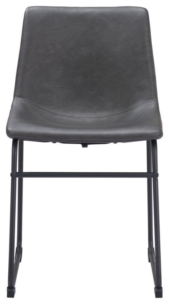 Dining Chair, Set of 2, Faux Vinyl Leather, Charcoal, Gray, Black, Industrial