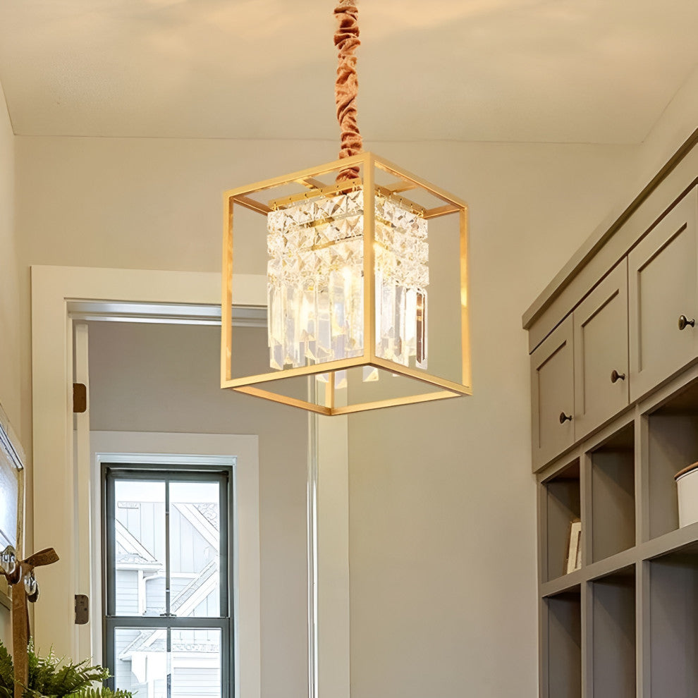 Inverno e Monteleone | Square Crystal Hanging LED Chandelier for Dining Room, Gold, Warm Light, Dimmable