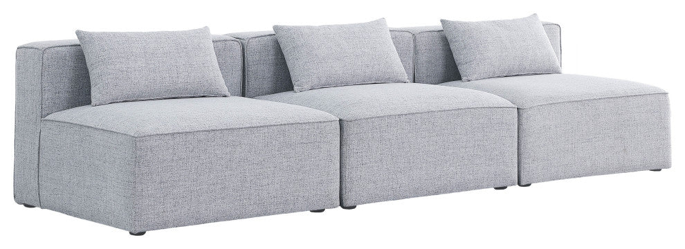 Cube Upholstered Modular Sofa, Gray, 3-Piece: 3 Armless Chair, Linen Texured Fabric