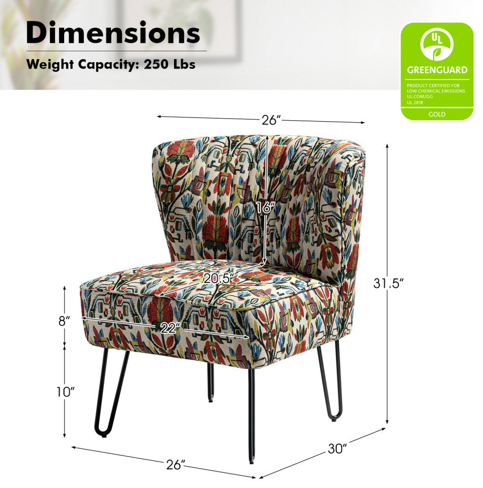 Tufted Side Chair With Metal Legs, Floral