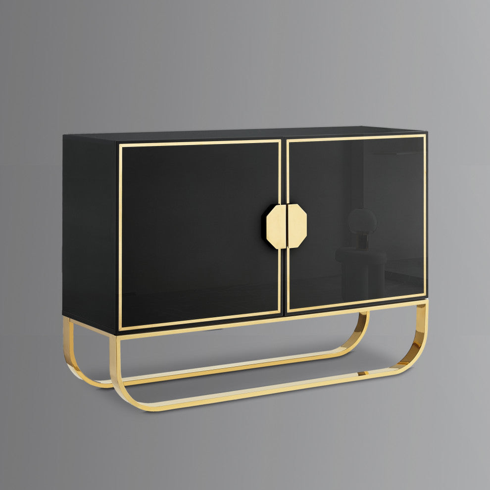 Nicole Miller Jacelynn Sideboard, Black/Gold, 2-Door