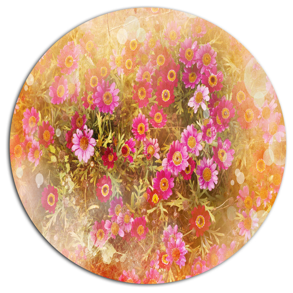 Spring Background With Little Flowers, Floral Round Metal Wall Art, 23"