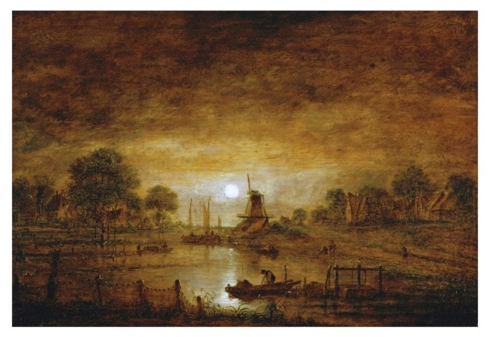 "Title Unknown (Boats at Sunset with Windmill)" Paper Art, 32"x22"