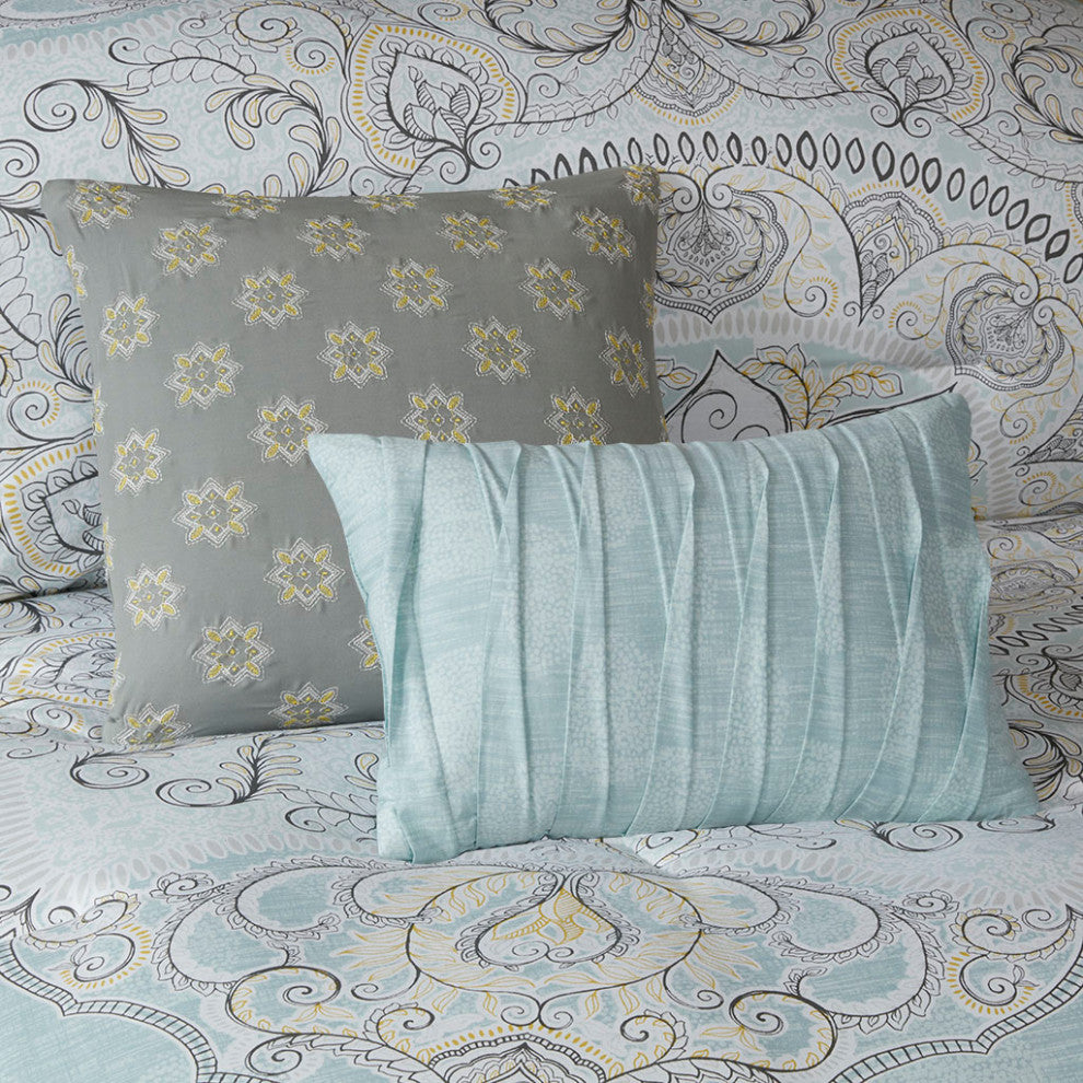 Madison Park Lucinda 7 Piece Reversible Cotton Sateen Comforter Set in Seafoam