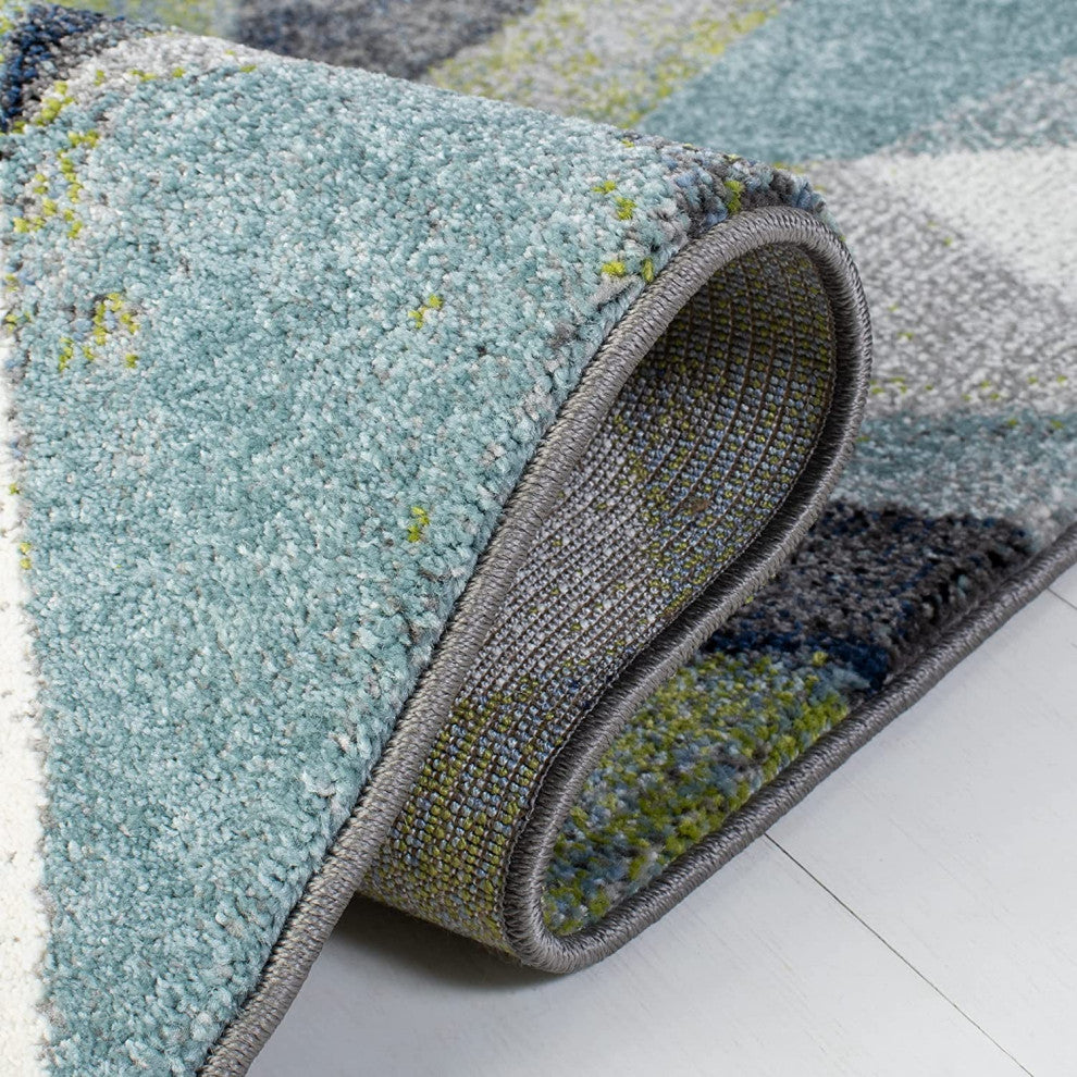 Contemporary Machine-Woven Abstract Rug with Easy-Care, Non-Shedding Design, Grey/Blue, 8'x10'