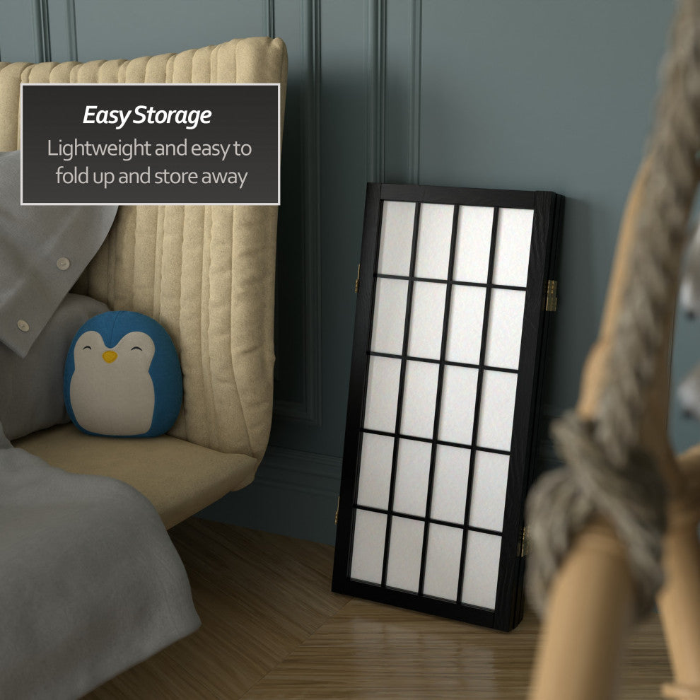 2'' Tall Desktop Window Pane Shoji Screen, Black, 3 Panels