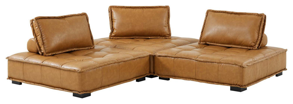 Modular Deep Tufted Sectional Sofa Set, Tan, Fabric, Modern, Lounge Hospitality