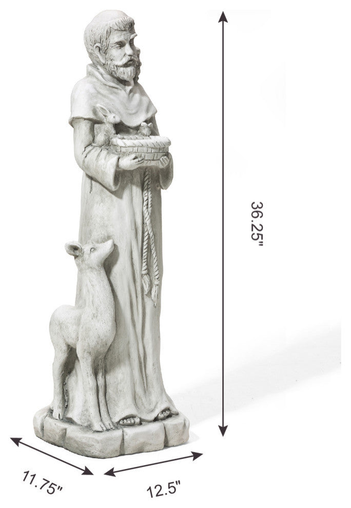 36.25" MGO St. Francis Garden Statue Feeds Animals