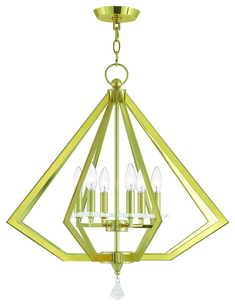 6 Light Chandelier, Polished Brass