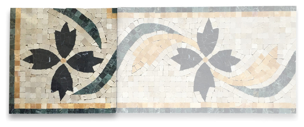 Marble Mosaic Border Decorative Tile Clover Nero 7.9x7.9 Polished, 1 piece