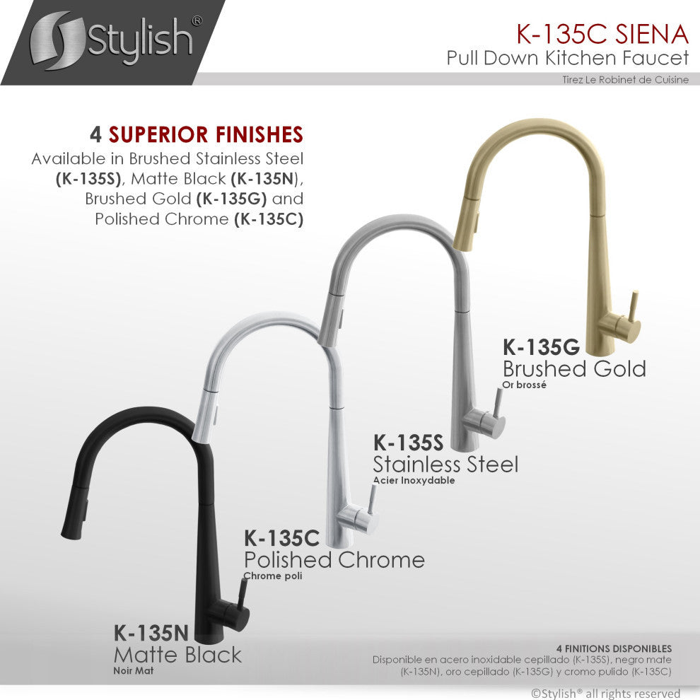 STYLISH Kitchen Sink Faucet Single Handle Pull Down Dual Mode Stainless Steel