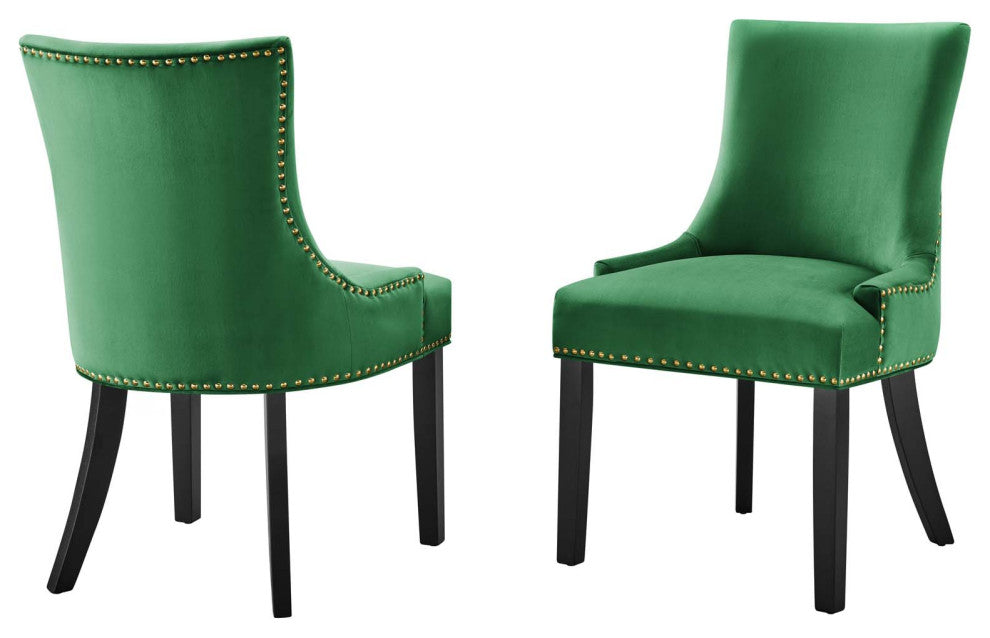 Dining Chair, Nailhead, Set of 2, Green, Velvet, Modern, Bistro Hospitality