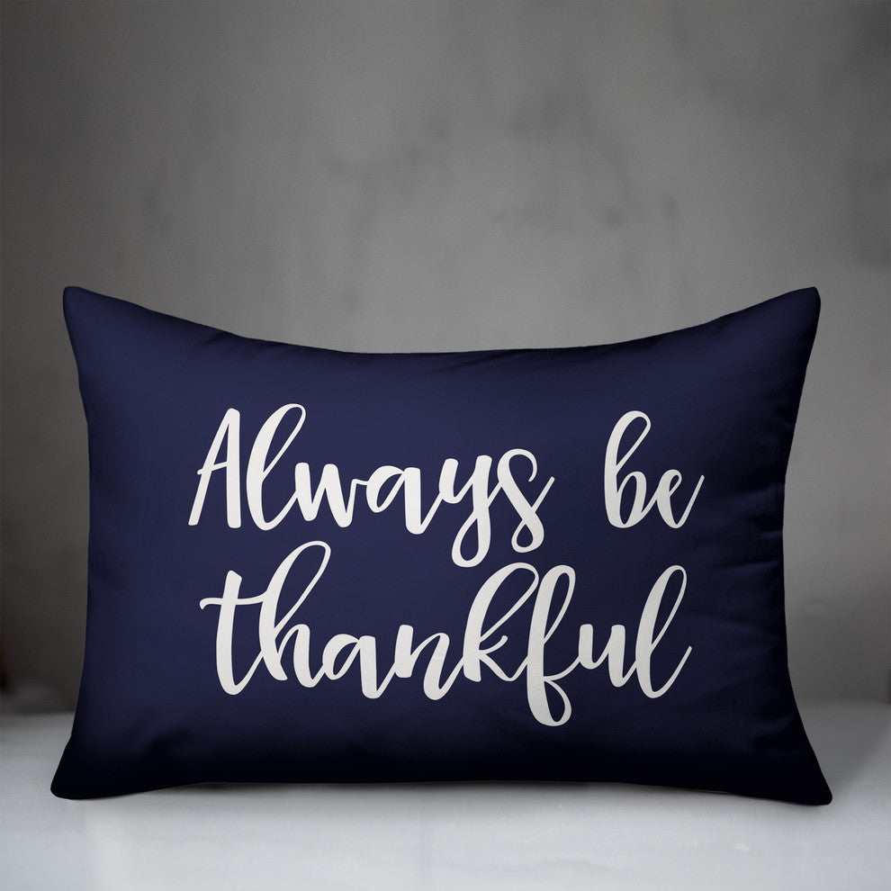 Always Be Thankful Lumbar Pillow, Navy, 14"x20"