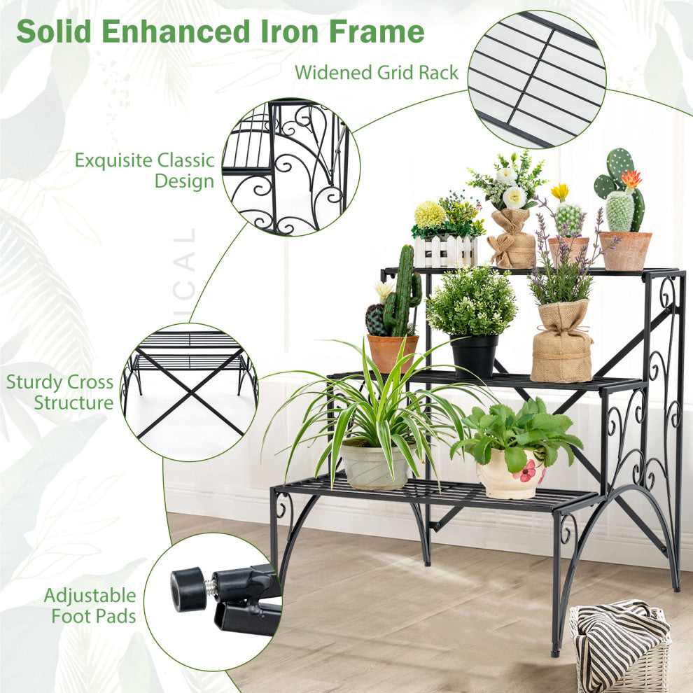 Costway 3 Tier Stair Style Metal Plant Stand Garden Shelf Flower Pot