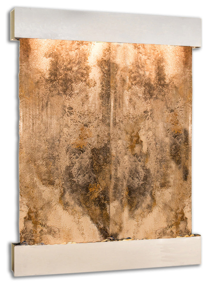 Majestic River Water Fountain, Magnifico Travertine, Stainless Steel, Square Edg