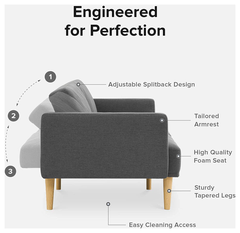 Mopio Chloe Futon Sofa Bed, Convertible Sleeper Sofa Light Gray, Dark Gray