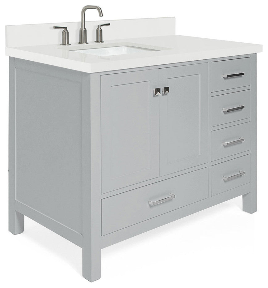 ARIEL Cambridge 43" Left Offset Rectangle Sink Gray Bathroom Vanity Quartz Top