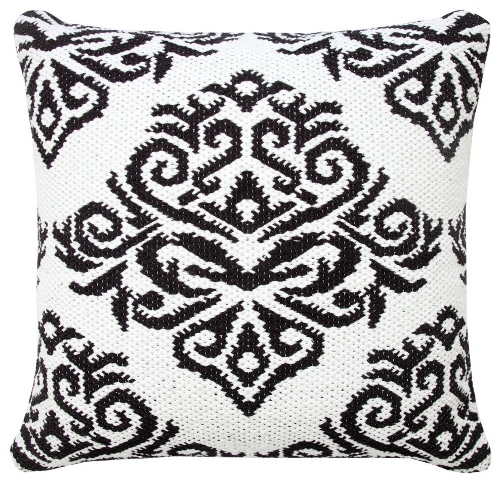 Ox Bay Machine-Made White/Black Medallion Cotton Blend Pillow Cover, 20"x20"