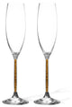 Set of 2 - 8 oz. Crystal Champagne Glasses Flutes w/ Elegant Crystal Filled Stem