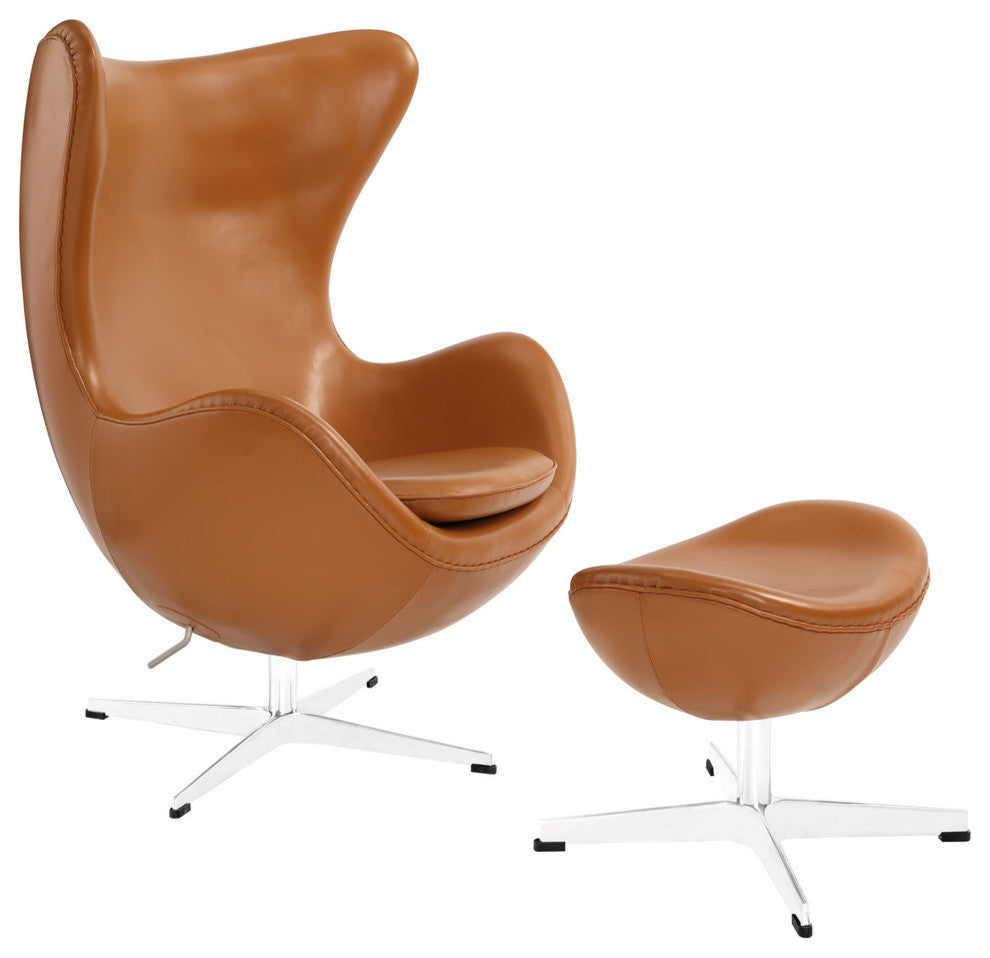 Modern Contemporary Living Room Leather Lounge Chair and Ottoman Terracotta
