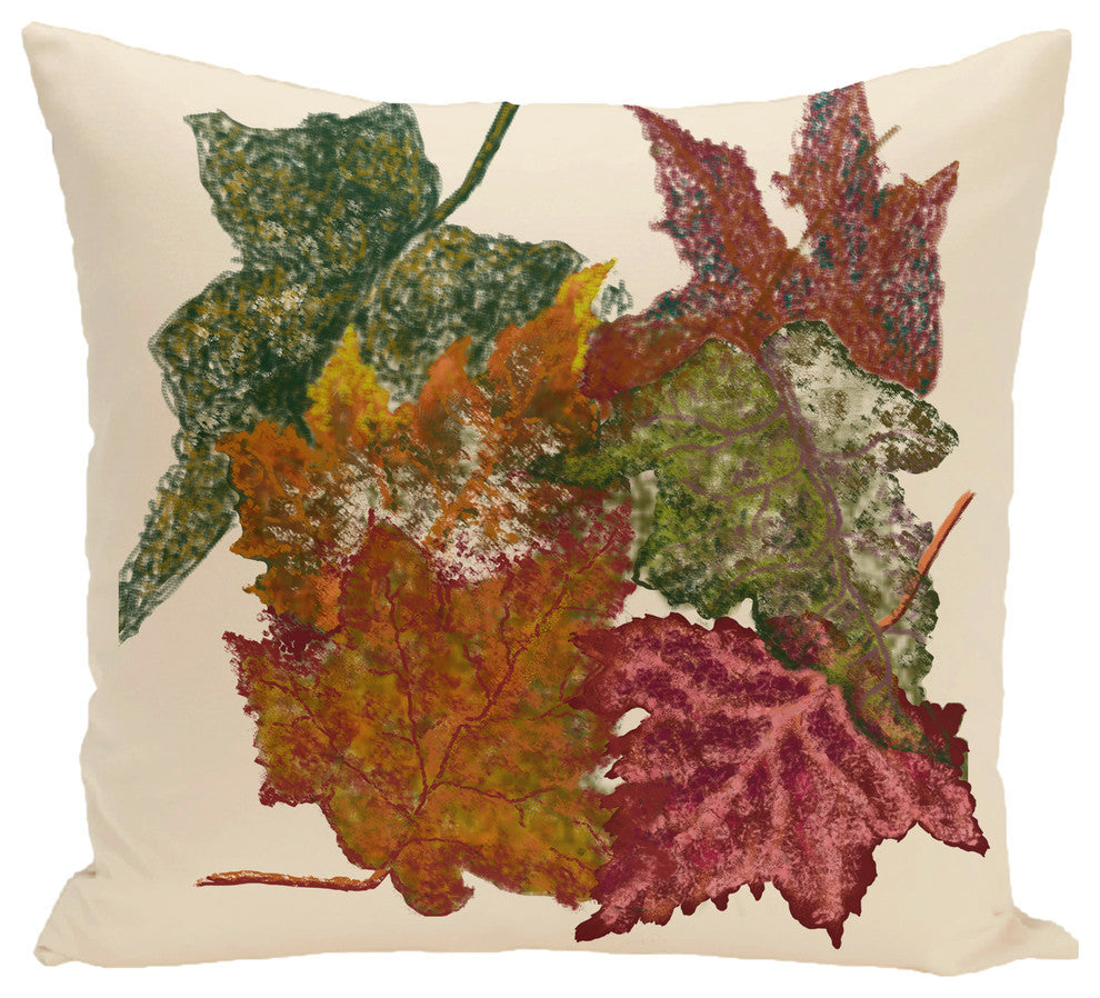 Autumn Leaves Flower Print Pillow, Off White, 20"x20"