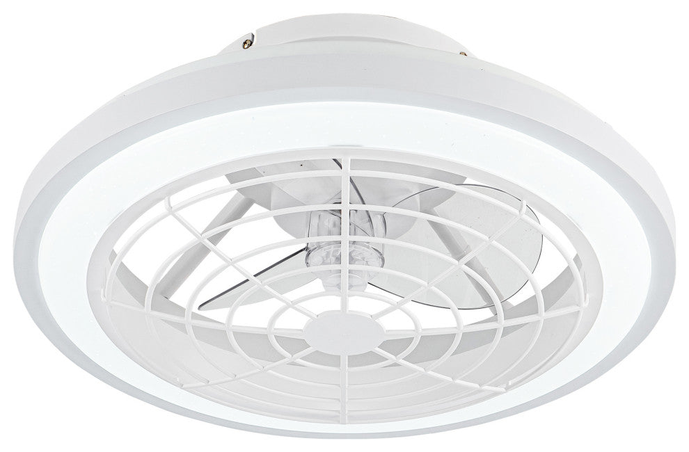 20 in. LED White Low Profile Caged Enclosed Ceiling Fan with Remote Control