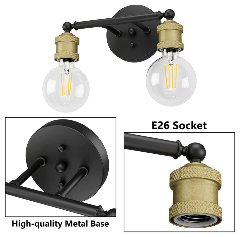 2 light farmhouse lighting fixture black gold vanity wall sconce lighting