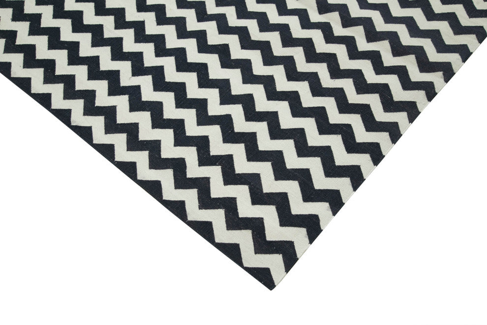 Rug N Carpet - Handmade Wool 9' 0'' x 12' 1'' Modern Design Dhurrie Kilim Rug