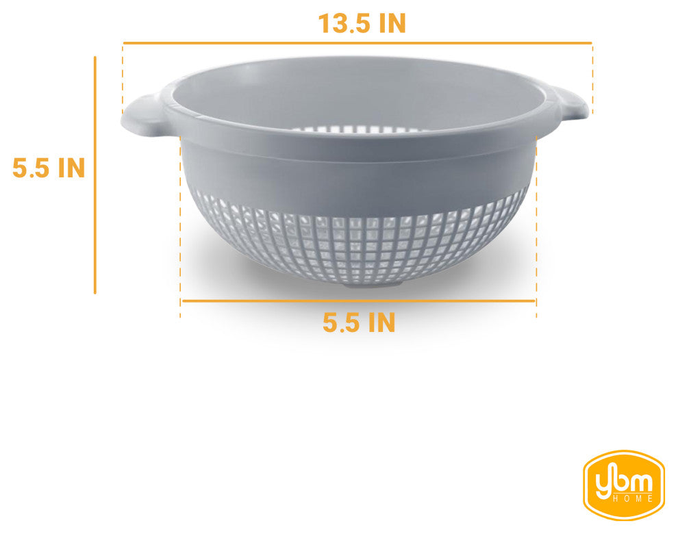 YBM Home Plastic Round Deep Colander Strainer for Spaghetti, 14 Inches, Gray