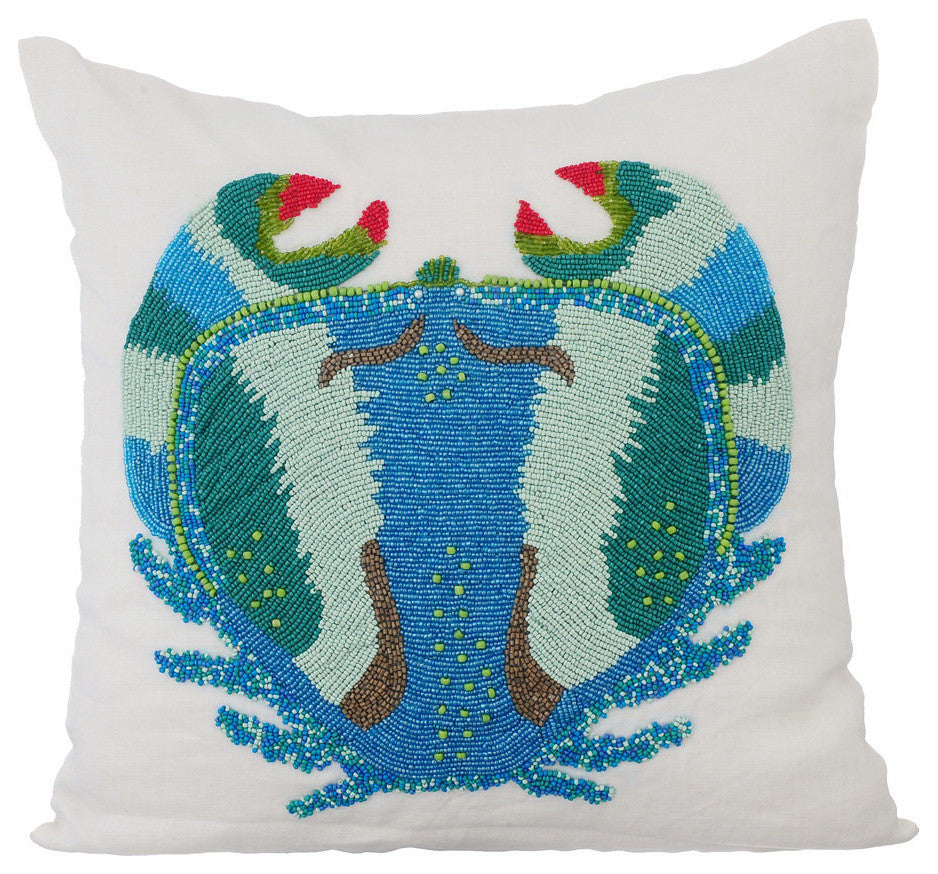 Blue Throw Pillow Covers 16"x16" Decorative Cushion Cover Cotton, Crab Craze