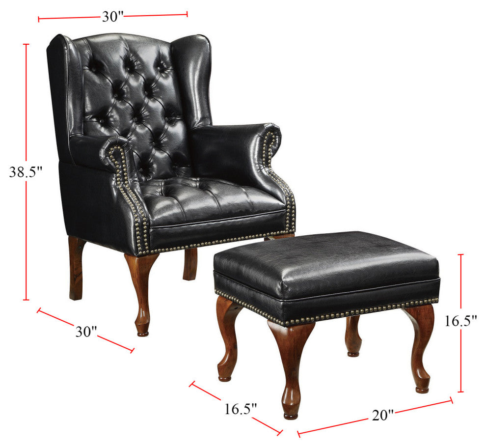 Butto Tufted Accent Chair with Ottoman, Black