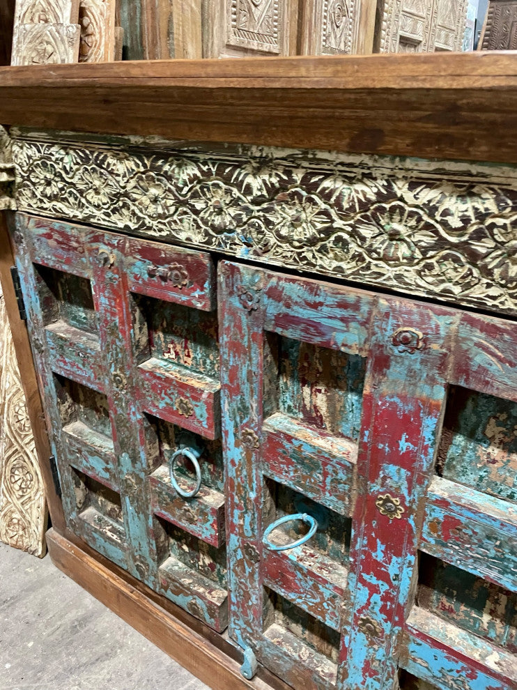 Consigned Farmhouse Buffet Cabinet Storage Sideboard Four Doors Credenza
