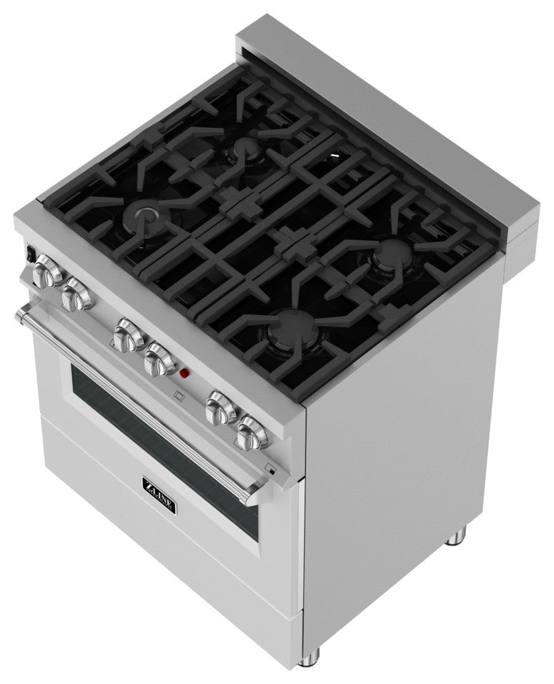 ZLINE 30" Range Gas Stove and Electric Oven, DuraSnow and White Matte Door