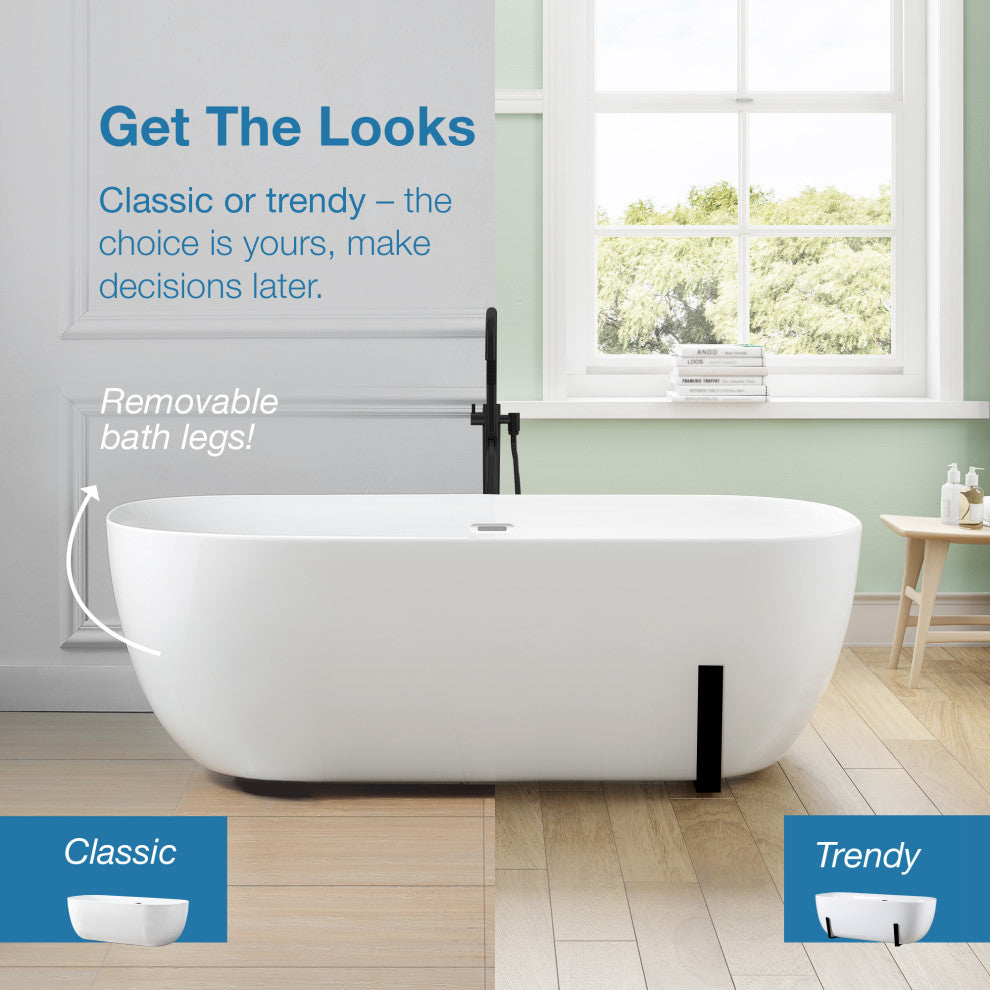 OVE Decors Sayuri Freestanding 63" Acrylic Flatbottom Bathtub, White