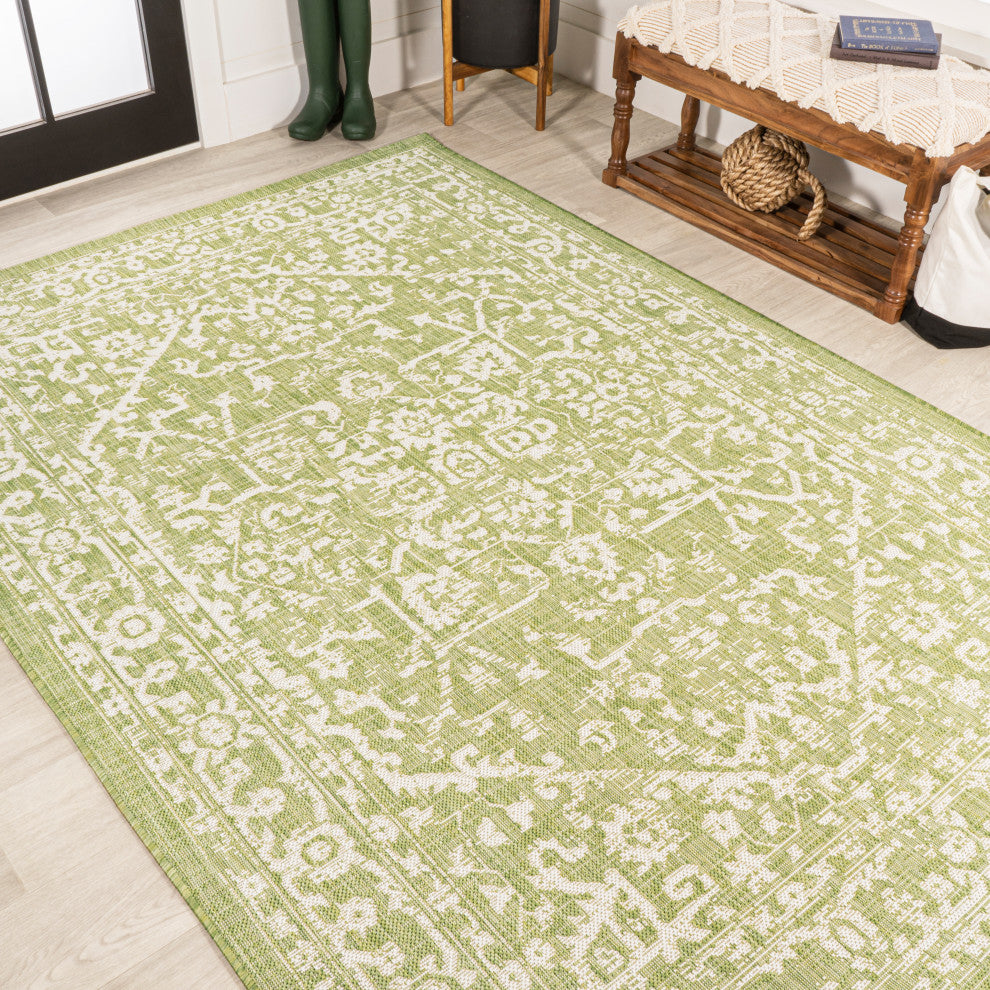 Malta Boho Medallion Textured Weave Indoor/Outdoor, Green/Cream, 3x5