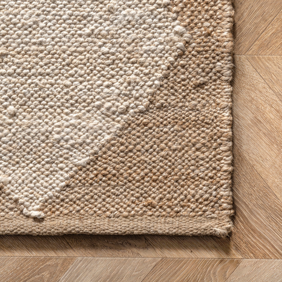 Louie Diamond Checkerboard Jute Area Rug, Natural 8'x10'