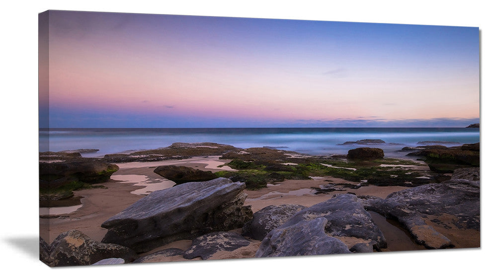 Maroubra Beach at Sunset Panorama, Modern Seashore Canvas Art, 32"x16"
